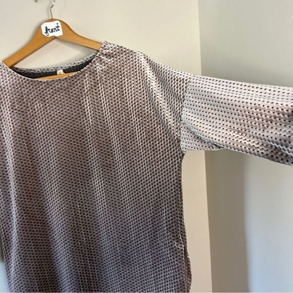 Wishlist Iridescent Champagne 3/4 Sleeve Boxy Faux Velvet Dress Chrome Gray Silv - Picture 4 of 8